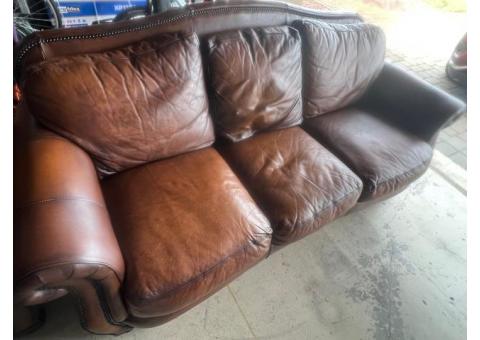 Leather Mart: Distressed Italian Leather Couch and 2 Arm Chairs Set for sell